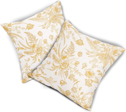 Yellow Flowers Pillow Covers 20x20Inch Set of 2 Light Yellow and White Morden Throw Pillowcase Cotton Linen Square Decorative Pale yellow Floral Cushion Cover for Sofa Bedroom Indoor Outdoor Party