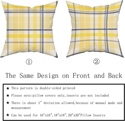 Yellow Navy Blue Pillow Covers 18x18 Set of 2 Light Yellow Grey Buffalo Plaid Decorative Throw Pillows Spring Summer Decorations Pillowcase Cotton Square Cushion Cover Decor for Home Couch Bed Soft