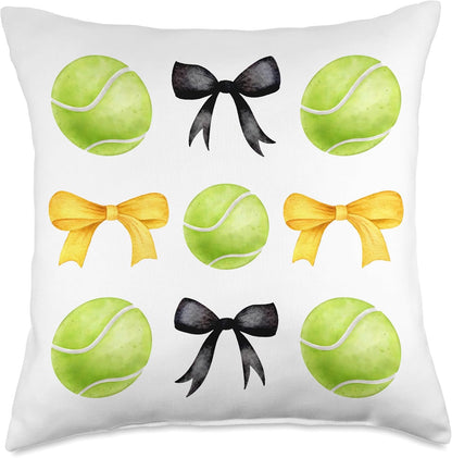 Girls Tennis Player Tennis Team Black & Yellow Gold Bow Throw Pillow