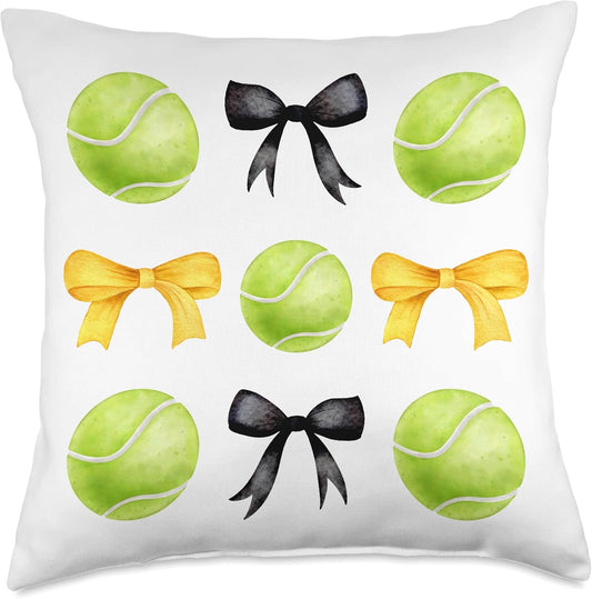 Girls Tennis Player Tennis Team Black & Yellow Gold Bow Throw Pillow