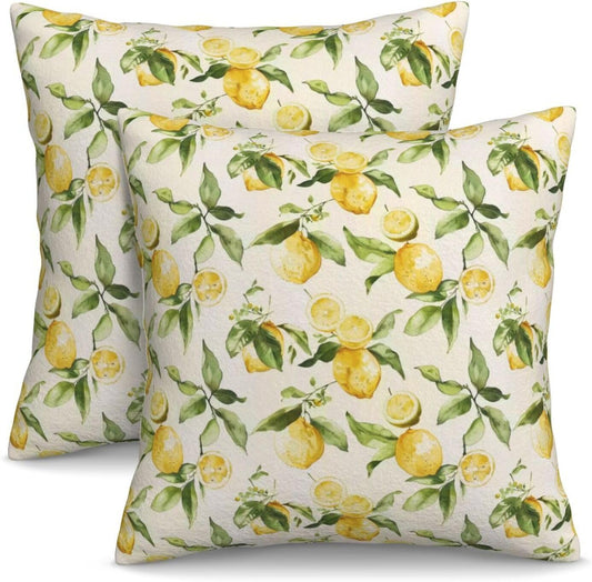 KiuLoam Summer Vintage Yellow Lemon Floral Throw Pillow Covers 20 x 20 Inch Set of 2 Outdoor Decorative Pillow Cases Farmhouse Cushion Cases for Couch Bed Home Decor
