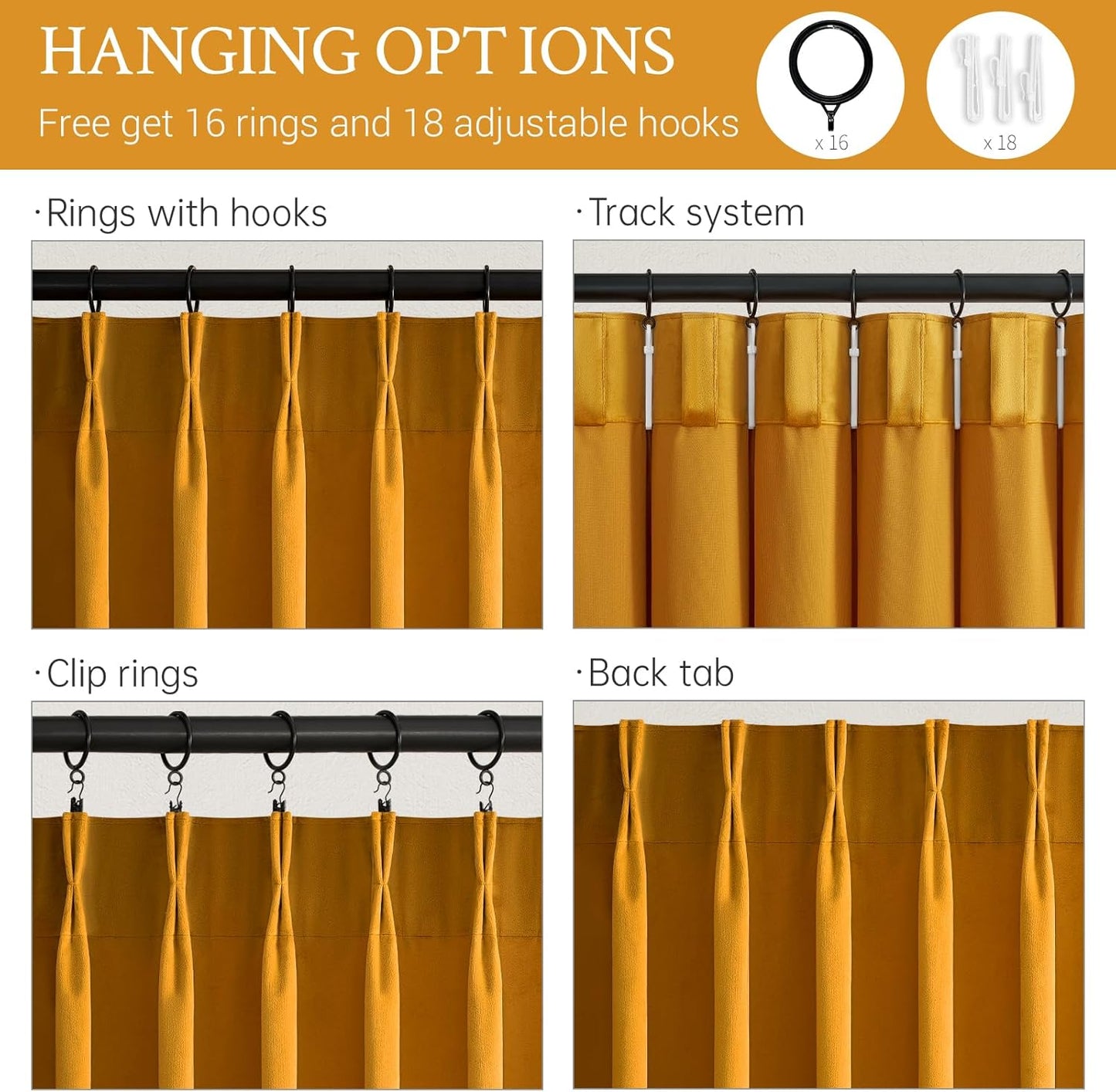 Mustard Yellow Velvet Pleated Curtains 84 Inches Long for Living Room Modern Elegant Super Soft Velvet Drapes With Hooks for Dining Room Darkening Privacy Window Treatments Farmhouse Curtains 2 Panels