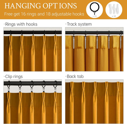 Mustard Yellow Velvet Pleated Curtains 84 Inches Long for Living Room Modern Elegant Super Soft Velvet Drapes With Hooks for Dining Room Darkening Privacy Window Treatments Farmhouse Curtains 2 Panels
