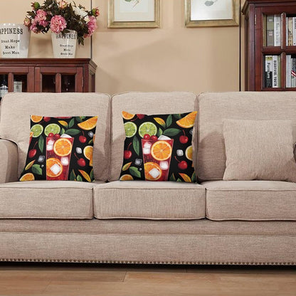 Cartoon Lemon Cocktail Throw Pillow Covers for Living Room Bedroom, Rustic Summer Fruit Drink Pillowcases Outdoor Cushion Case for Couch Sofa Bed, 12x12 inch