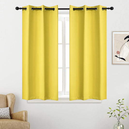 YGO Bright Yellow Blackout Curtains - Room Darkening Curtain Drapes Grommet Thermal Insulated Small Window Curtains for Kids Bedroom, 2 Panels Sets (34 x 54 Inches Long, Lemon Yellow)