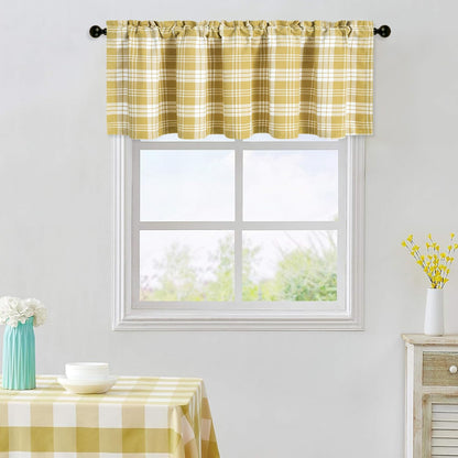 VOGOL Yellow Buffalo Check Kitchen Valances for Windows, 52 x 18, 1 Panel | Classic Checked Pattern, Cheerful Kitchen Accent, Rod Pocket Top, for Cafe or Bathroom Windows