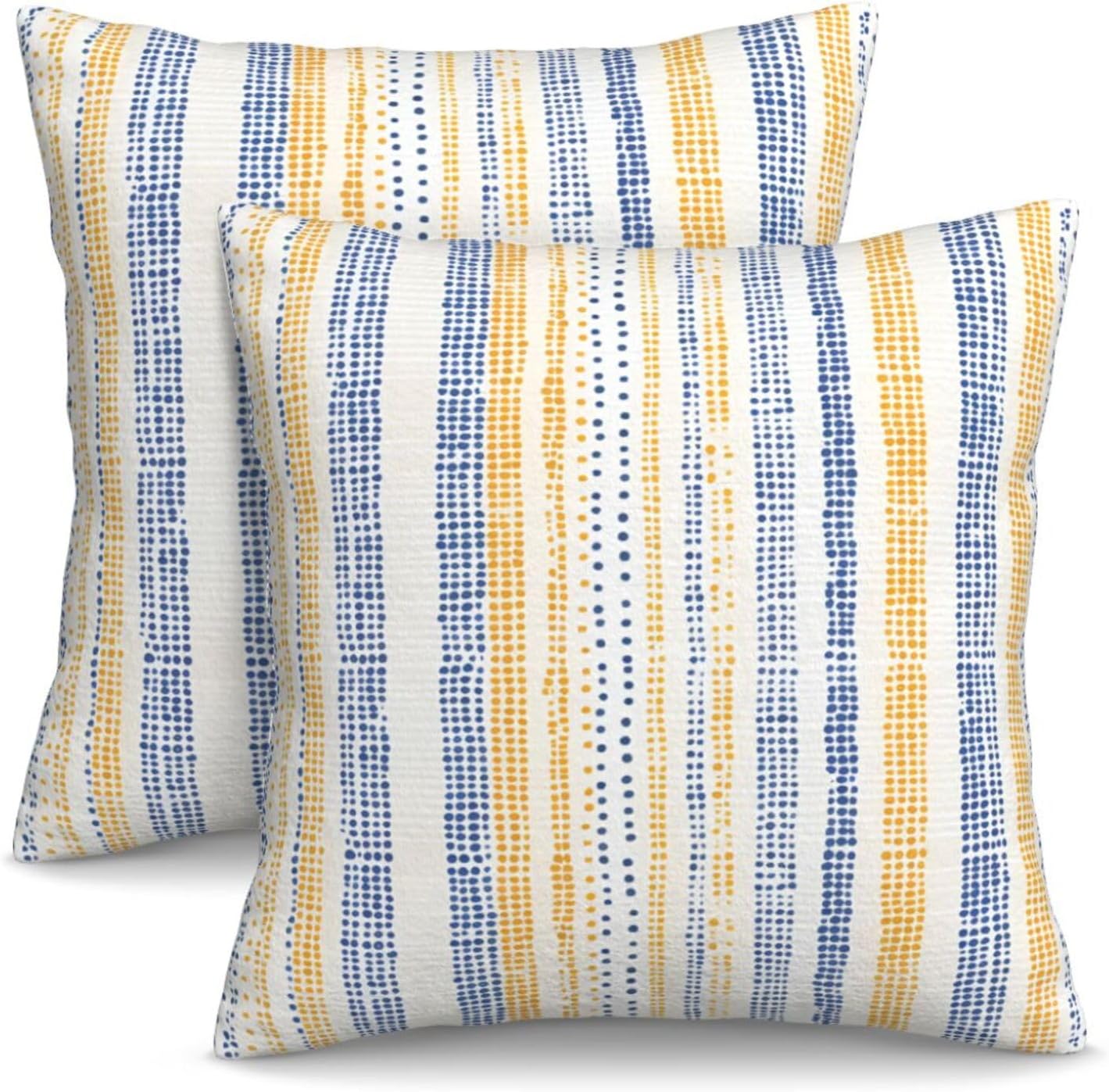 KiuLoam Navy Blue Yellow Dots Striped Throw Pillow Covers 18 x 18 Inch Set of 2 Outdoor Decorative Pillow Cases Farmhouse Cushion Cases for Couch Bed Home Decor