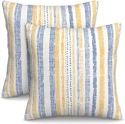 KiuLoam Navy Blue Yellow Dots Striped Throw Pillow Covers 18 x 18 Inch Set of 2 Outdoor Decorative Pillow Cases Farmhouse Cushion Cases for Couch Bed Home Decor