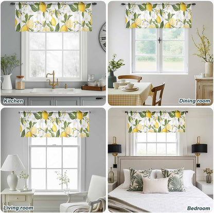 Lemon Summer Sheer Curtain 18 Inch Long Floral Lemon Yellow Green Light Filtering Rod Pocket Voile Curtain Valance for Bedroom Kitchen Cafe Window 54" W x 18" L