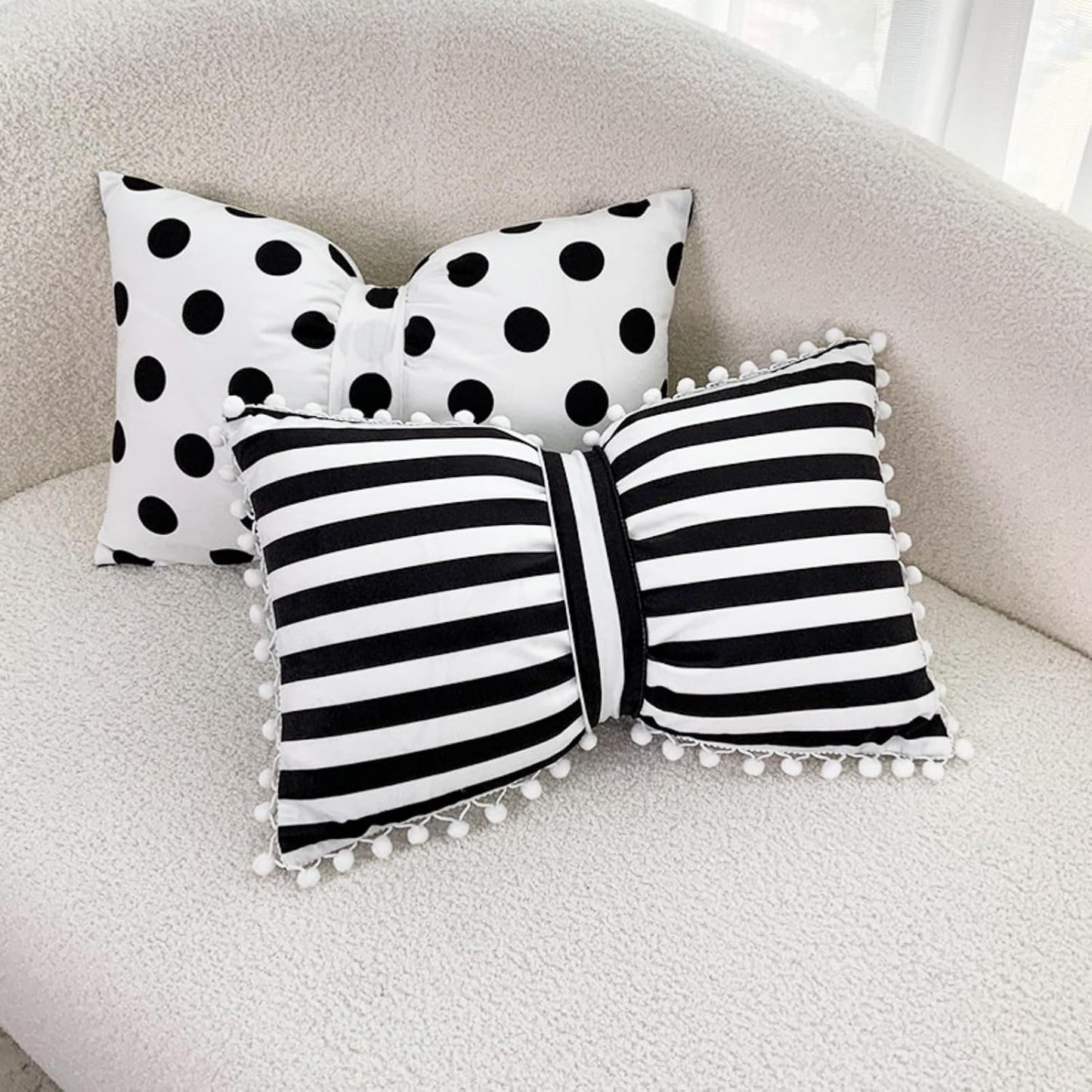 Stripe Velvet Bow Tie Decorative Throw Pillow Cover, Polka Dot Bowknot Lumbar Pillowcases for Home Decor (Yellow Stripe)