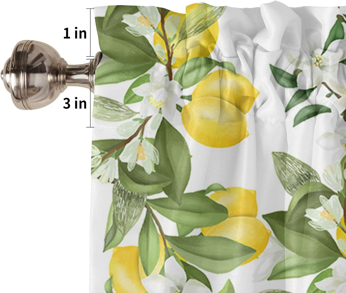 Summer Lemon Curtains for Bedroom Living Room Watercolor Plant Fruit Art Shades Curtains & Drapes Summer Rustic Fresh Flower Leaf Aesthetic Pocket Valances Kitchen Window Curtains Over Sink 54x18in