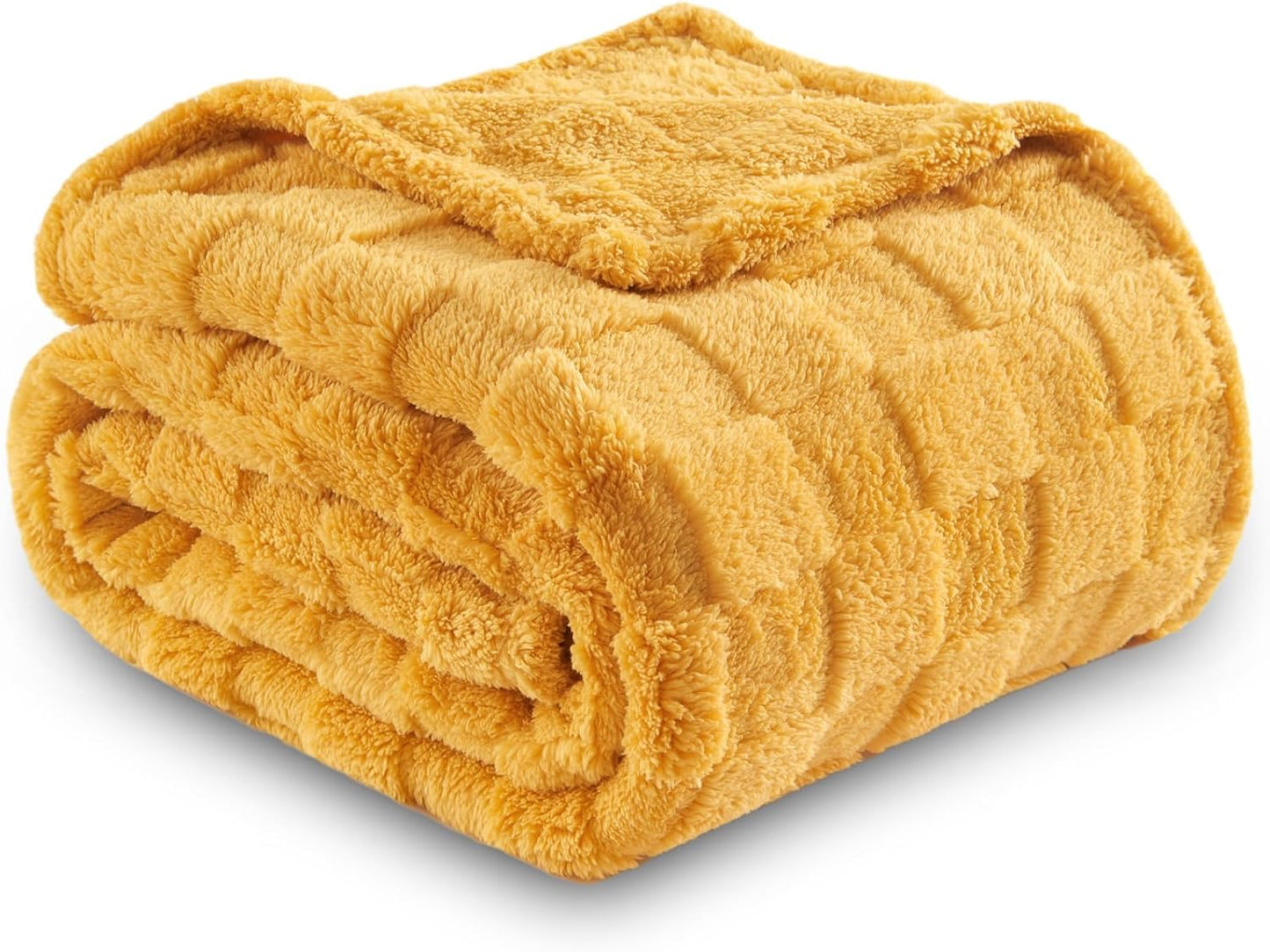 NEWCOSPLAY Super Soft Throw Blanket Mustard Yellow Premium Silky Flannel Fleece 3D Checkered Lightweight Bed Blanket All Season Use (Mustard Yellow Checkered, Throw(50"x70"))
