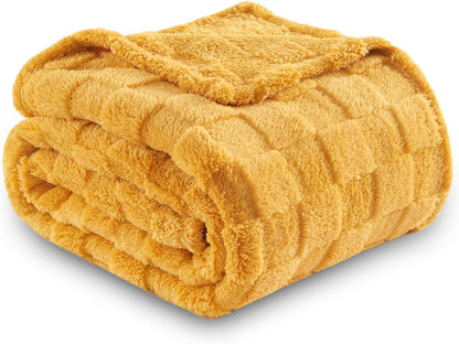 NEWCOSPLAY Super Soft Throw Blanket Mustard Yellow Premium Silky Flannel Fleece 3D Checkered Lightweight Bed Blanket All Season Use (Mustard Yellow Checkered, Throw(50"x70"))
