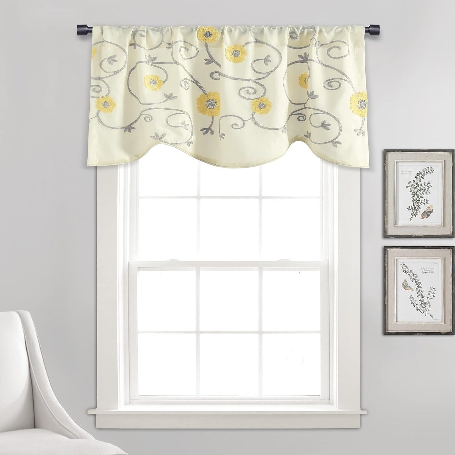 Lush Decor Royal Garden Valance Floral Window Kitchen Curtain (Single), 42”W x 18"L, Yellow