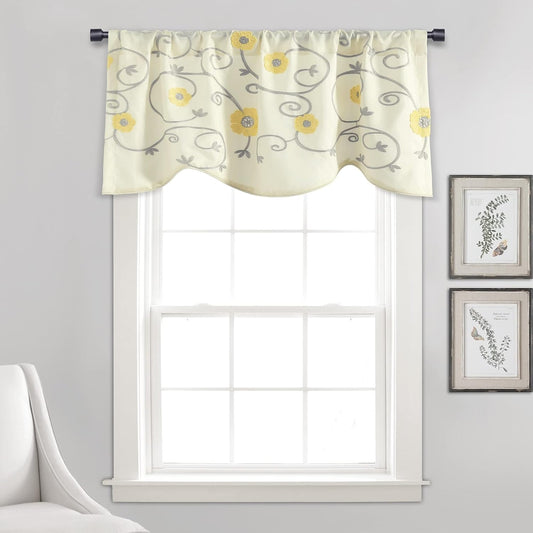 Lush Decor Royal Garden Valance Floral Window Kitchen Curtain (Single), 42”W x 18"L, Yellow