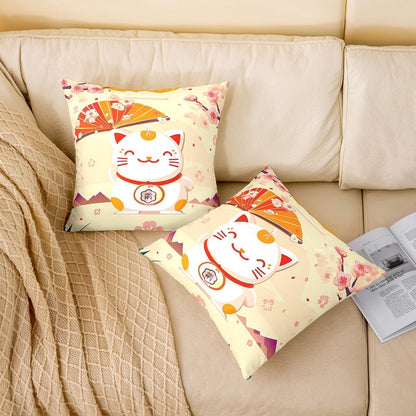jejeloiu Kids Cherry Blossoms Throw Pillow Covers 22"x22" Set of 2 Boys Girls Sakura Flower Decorative Pillow Case Pillowcase Japanese Style Cushion Cover Kawaii Cat Pattern Outdoor Pillows Covers