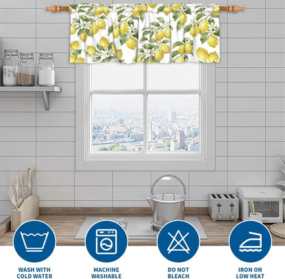 Lemon Curtains Valance for Windows Summer Watercolor Lemon Fruit Rod Pocket Valance Windows Treatments 1 Panel Yellow and White Short Curtains for Living Room Bathroom Bedroom