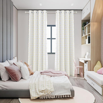 MYSKY HOME 100% Blackout Curtains for Girls Kids Bedroom Thermal Insulated 84 Inch Length Nursery Curtains 2 Panels Grommet Light Filtering Yellow Pom Pom Sheer Drapes for Dining Room, 52W x 84L