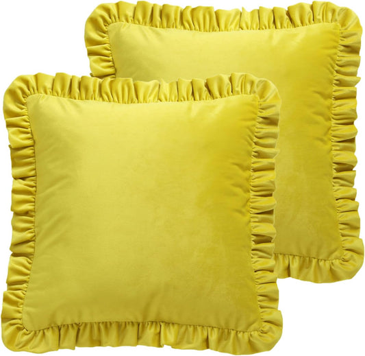patdrea Vintage Lemon YellowVelvet Throw Pillow Covers,Set of 2,22"x22" | French Pillow Case with Zipper,Elegant Solid Luxury Design,Decorative Pillow Cover for Couch Living Room Bedroom