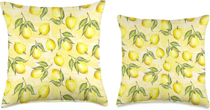 Watercolor Lemon Citrus Fruit Butter Yellow European Summer Throw Pillow
