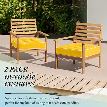 Wellsin Outdoor Chair Cushions Set of 2, Patio Cushions for Outdoor Furniture, Tufted Waterproof Outdoor Chair Pads, 17 x 17 Inch, Yellow