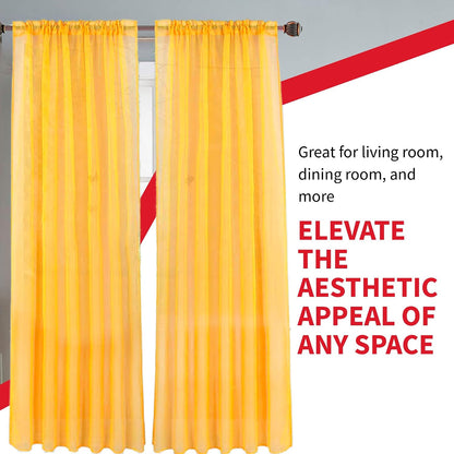 Sapphire Home Mustard Yellow Sheer Curtains - 63 Inches Length, 2 Panels Set Sheer Drapes, Light Filtering Textured Window Curtain for Living Room, Bedroom, Kitchen & Dining - 54"x63", Mustard Yellow