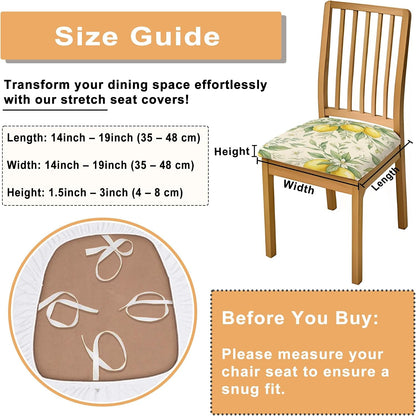 Lemon Seat Covers for Chairs, Botanical Natural Leaf Flower Summer Yellow Spandex Washable Stretch Breathable Chair Covers Decor for Kitchen Restaurant Office Party 4pcs