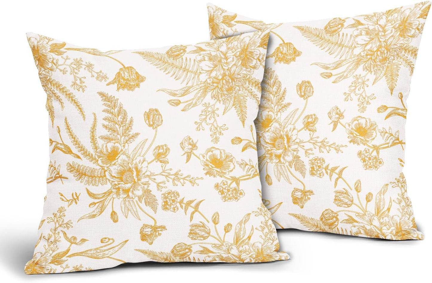 Yellow Flowers Pillow Covers 20x20Inch Set of 2 Light Yellow and White Morden Throw Pillowcase Cotton Linen Square Decorative Pale yellow Floral Cushion Cover for Sofa Bedroom Indoor Outdoor Party