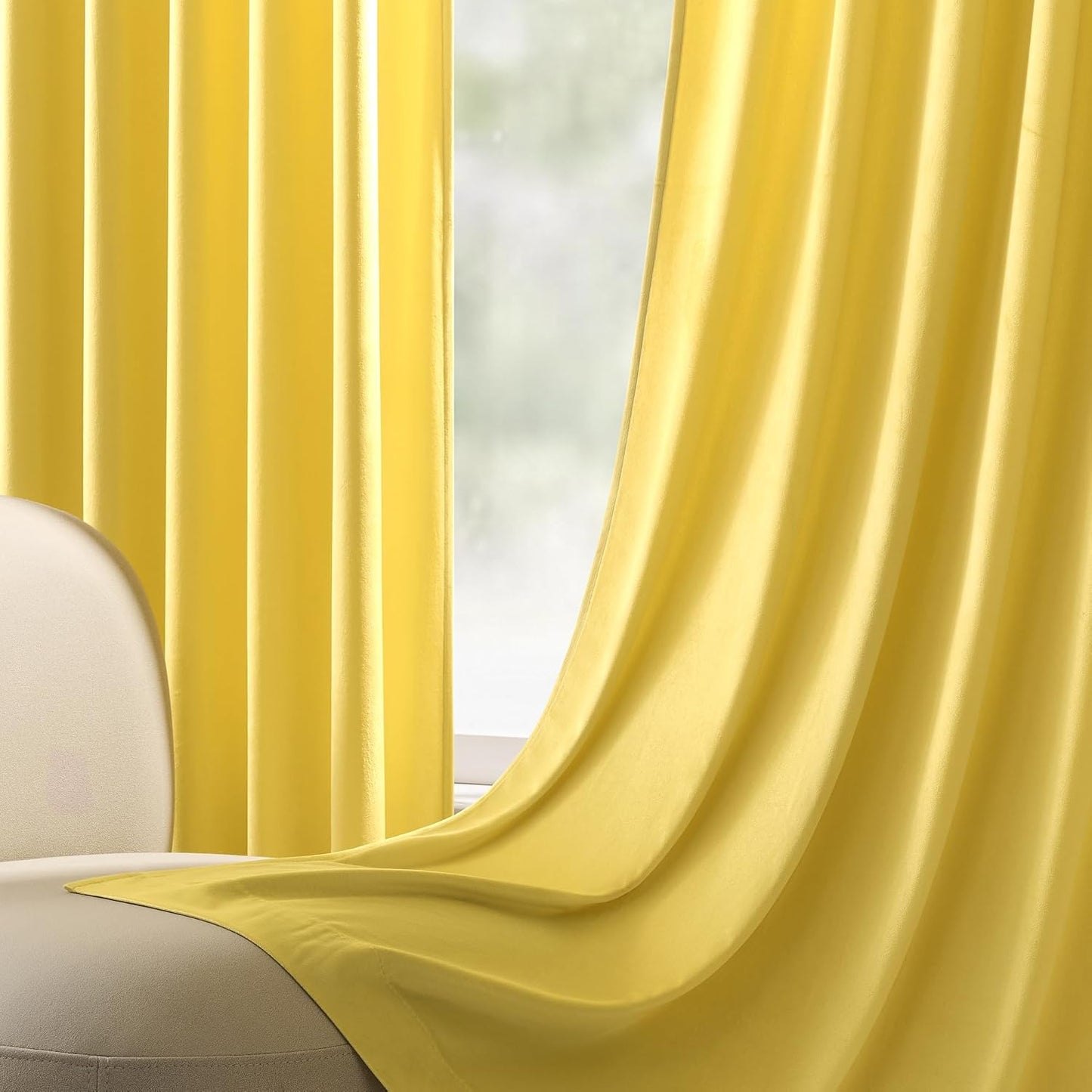 Miss SELETEX 2 Panels Blackout Velvet Curtains Solid Soft Yellow Curtains Back Tab Thermal Insulated Soundproof Room Darkening Drapes/Panels for Living Room Bedroom 52 x 84 Inch Length.