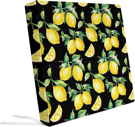 Outdoor Patio Cushion Covers 2 Pack Yellow Lemon Chair Pads Slipcovers with Ties Waterproof Watercolor Fruit Leaves Black Seat Cushion Covers for Outdoor Furniture Protector Couch Sofa 22x20 Inch