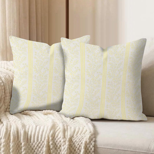 Set of 2 Vintage Flower Throw Pillow Covers 18x18 Inch Yellow Striped Floral Decor Pillowcase Linen Decoration Cushion Covers for Farmhouse Home Sofa Couch Bed Chair Living Room