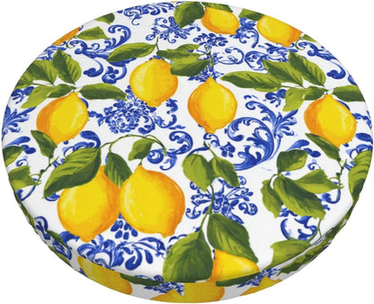 Vibrant Yellow Lemons Round Bar Stool Cover Waterproof Stool Slipcover Anti-Slip Seat Cover Cushion 13 Inch