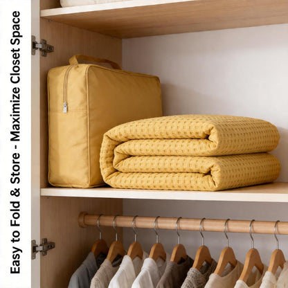 100% Cotton Waffle Weave Summer Cooling Blanket for Hot Sleepers,Breathable Lightweight Sage Grey Blanket for Bed,Couch and Travel (Yellow,Throw XL(60'' * 78''))
