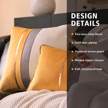 Avigers 12 x 20 Inches Yellow White Gold Leather Striped Patchwork Velvet Cushion Case Luxury Modern Throw Pillow Cover Decorative Pillow for Couch Living Room Bedroom Car