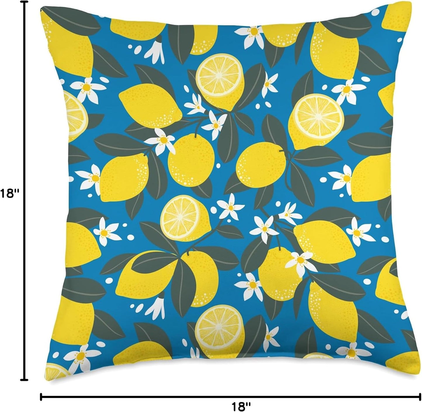 Summer by Vine Mercantile Bright Blue Amalfi Lemon Blossom Summer Citrus Fruit Pattern Throw Pillow, 18x18, Multicolor