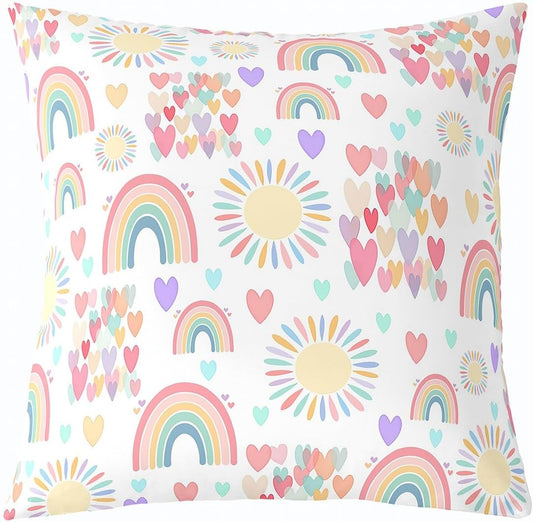 22 x 22-Inch Rainbow Throw Pillow Covers Pink Decor Pillowcase For Kids Girly Ultra Soft Colorful Sun Heart Pattern Square Cushion Covers Set of 1 Daughter Kwaii Room Decor Breathable Soft Lightweight
