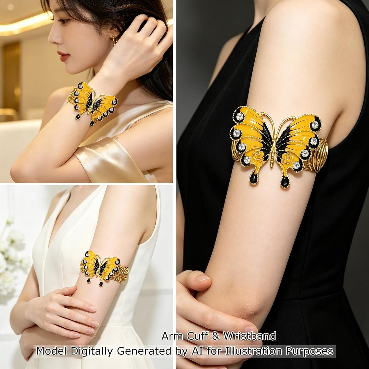 Butterfly Curtain Tiebacks 2 Pack Yellow Enamel & Rhinestone Insect Curtain Holdbacks,No Drill Curtain Ties Auto-Closing,Boho Curtain Tie Backs for Farmhouse Kitchen Living Room Bedroom Decor
