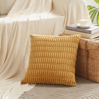 Fancy Homi 2 Packs Mustard Yellow Decorative Throw Pillow Covers 18x18 Inch for Living Room Couch Bed Sofa, Soft Striped Corduroy Square Cushion Case 45x45 cm, Rustic Farmhouse Boho Home Decor