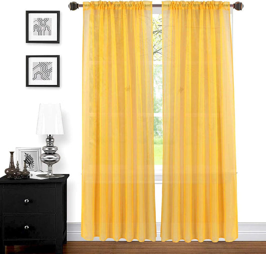 Sapphire Home Mustard Yellow Sheer Curtains - 63 Inches Length, 2 Panels Set Sheer Drapes, Light Filtering Textured Window Curtain for Living Room, Bedroom, Kitchen & Dining - 54"x63", Mustard Yellow