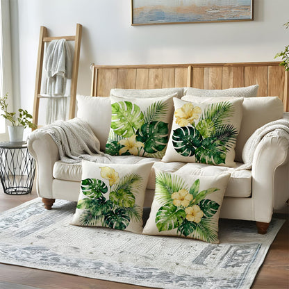 ULOVE LOVE YOURSELF Tropical Greenery Throw Pillow Covers 4Pack, Monstera Palm Floral Farmhouse Summer Decorative Pillowcases 18×18,Boho Botanical Cushion Covers for Porch Patio Decor(Green/Yellow)