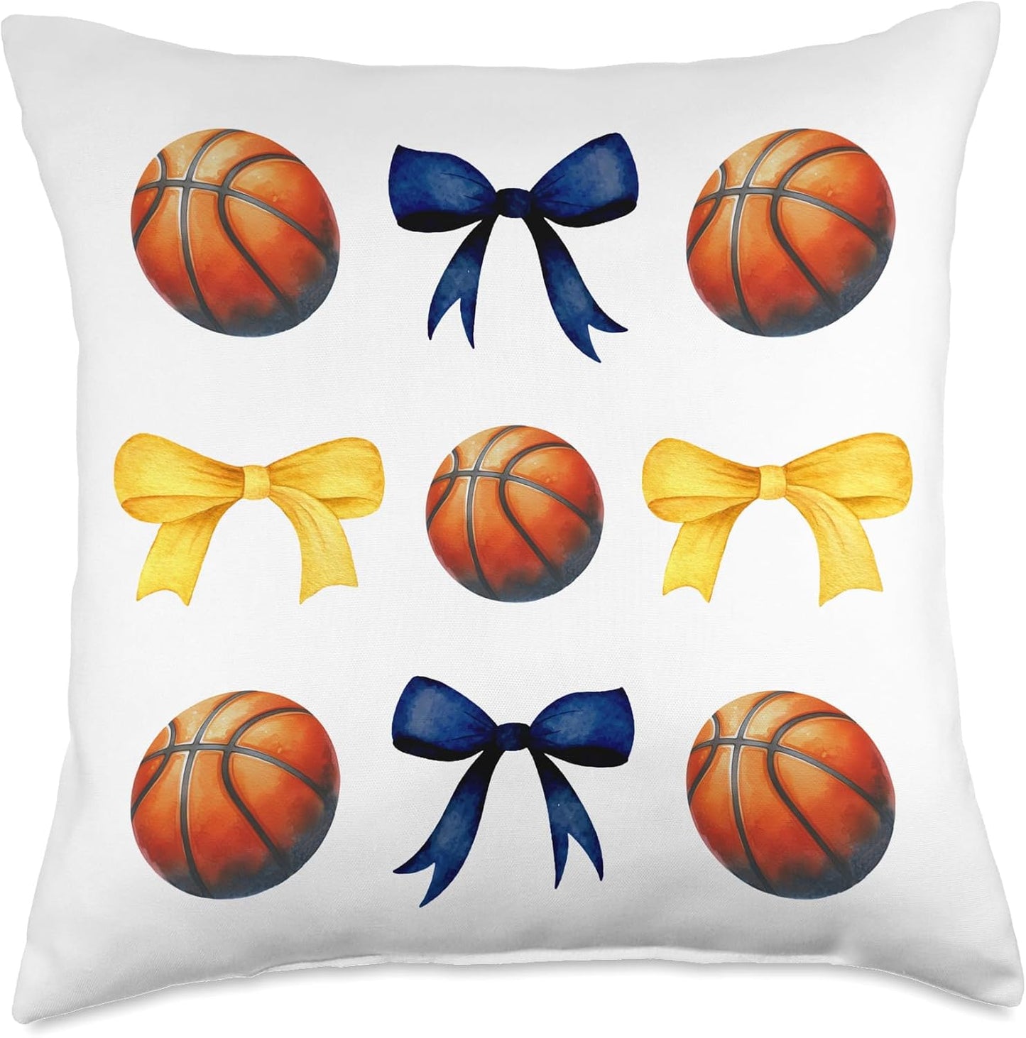 Basketballs & Bows for Girls Basketball Player Blue & Yellow Throw Pillow