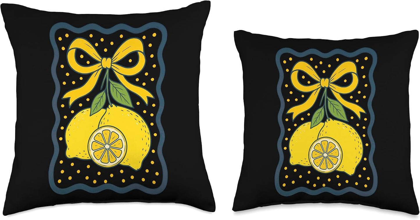 Lemon Citrus Bow Delightful Yellow Charm Throw Pillow