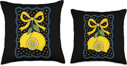 Lemon Citrus Bow Delightful Yellow Charm Throw Pillow