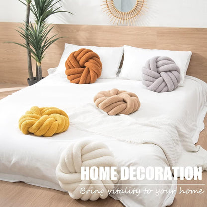 XIAIJIA Yellow Round Knot Pillow 14'' Round Throw Pillow, Soft Plush Knot Round Pillows Decorative, Modern Home Decorative Cushion for Bed, Bedroom, Sofa, Couch, Teen Room