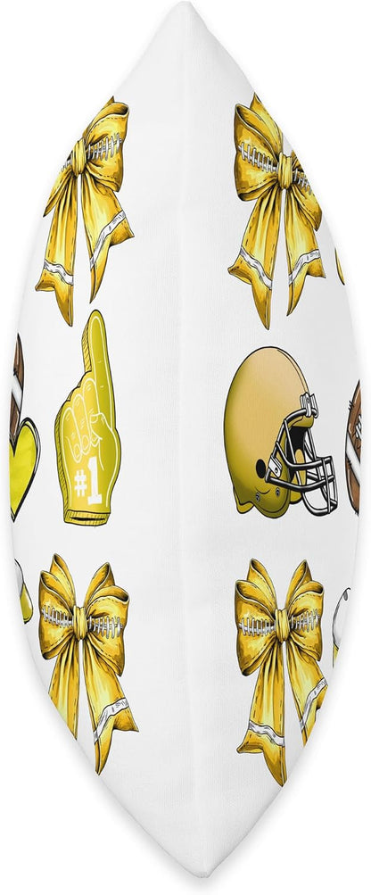 Yellow Football Mom Coquette Bows Game Day Football Mama Throw Pillow