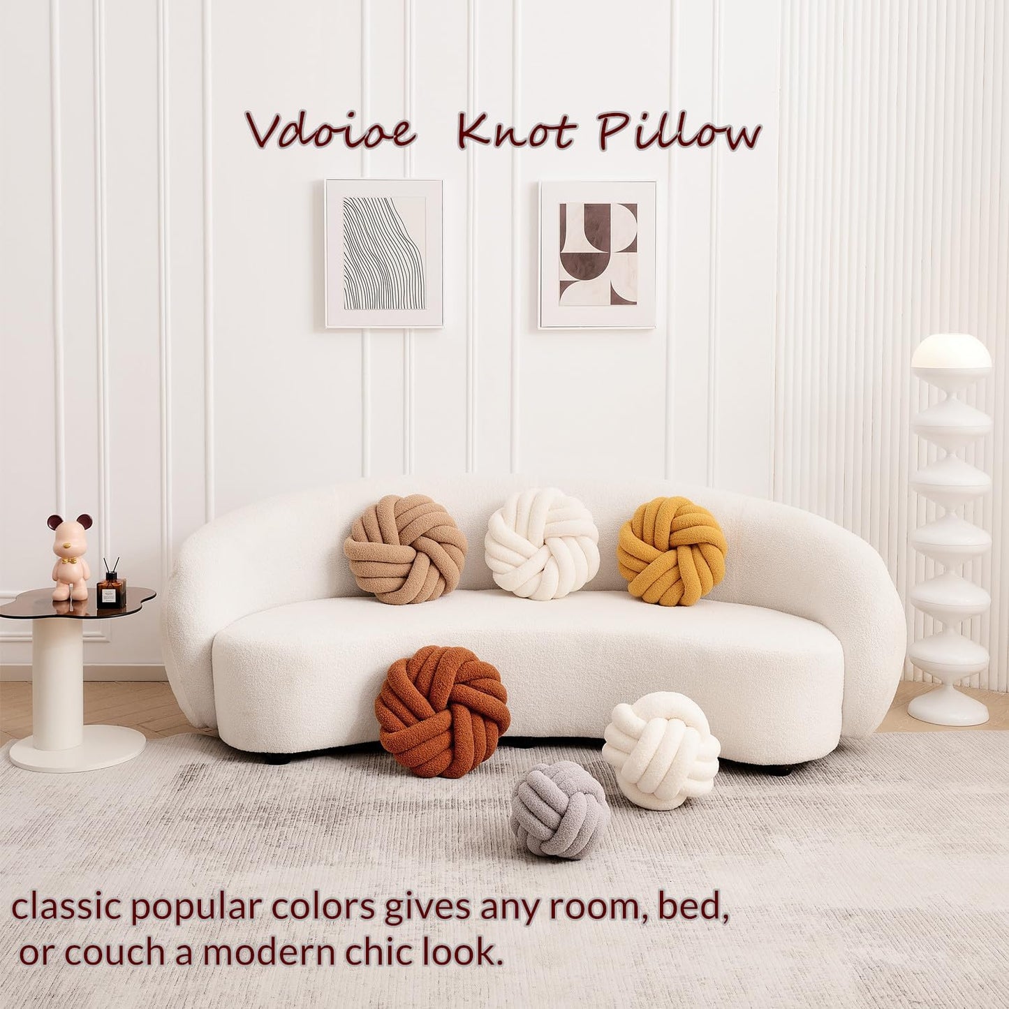 Yellow Knot Pillow 13.7'' Round Throw Pillow Soft Plush Knot Ball Pillow Handmade Knotted Pillow Modern Home Decorative Knotted Pillow Cushion for Bed Bedroom, Sofa, Couch