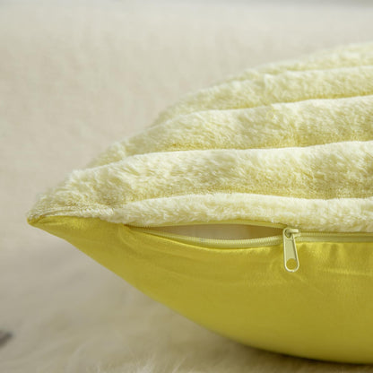 MANDIOO Pack of 2 Decorative Throw Pillow Covers Faux Fur Striped Plush Soft Cushion Covers Pillow Cases Bedroom Living Room Sofa Home 18x18 Inch Yellow