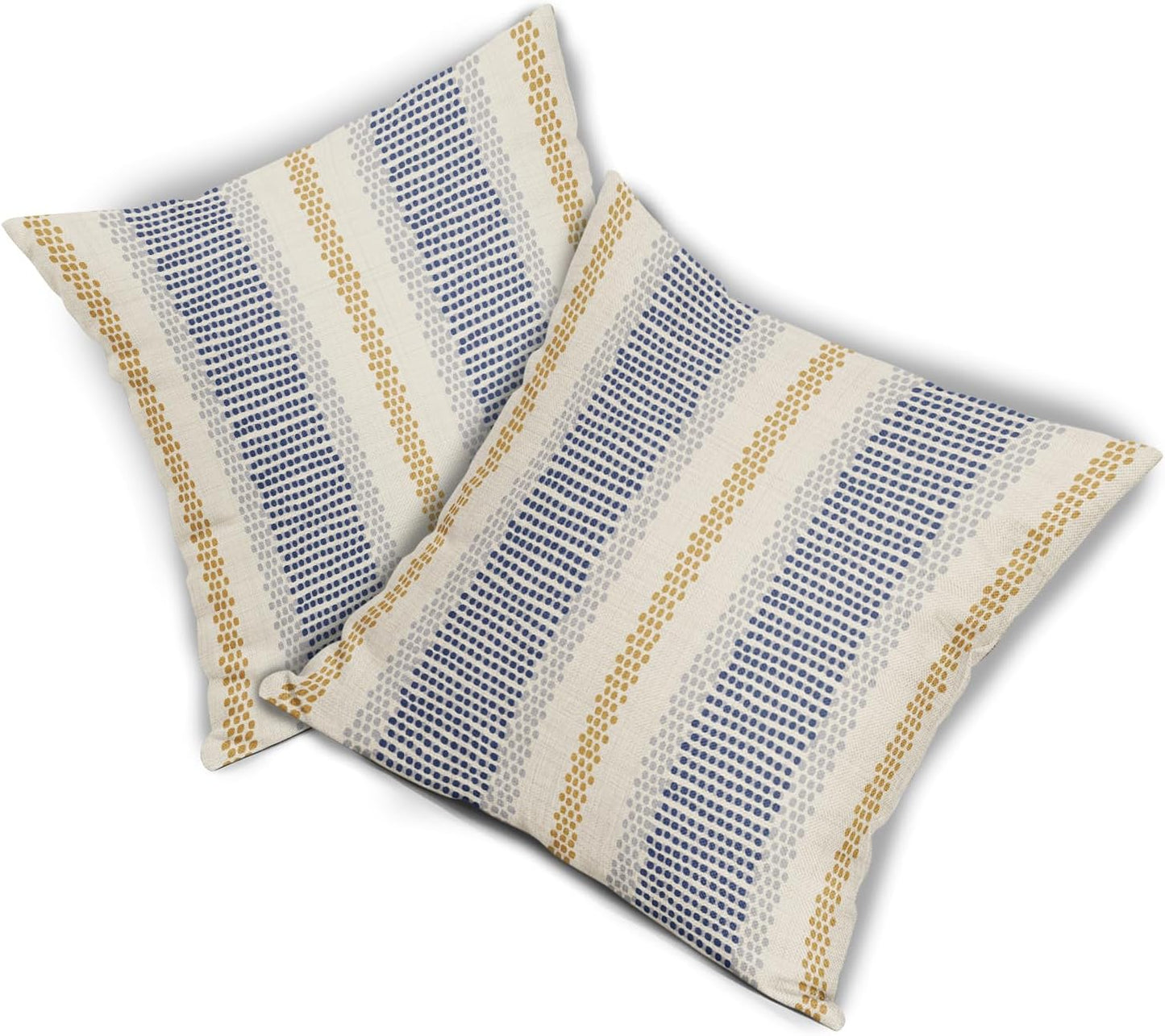 Blue Yellow Pillow Covers 18x18 Set of 2 Gray Grey Dot Print Striped Decorative Throw Pillows Outdoor Boho Rustic Pillowcase Farmhouse Linen Cushion Case Decor for Home Sofa Couch Bed