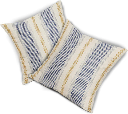 Blue Yellow Pillow Covers 18x18 Set of 2 Gray Grey Dot Print Striped Decorative Throw Pillows Outdoor Boho Rustic Pillowcase Farmhouse Linen Cushion Case Decor for Home Sofa Couch Bed