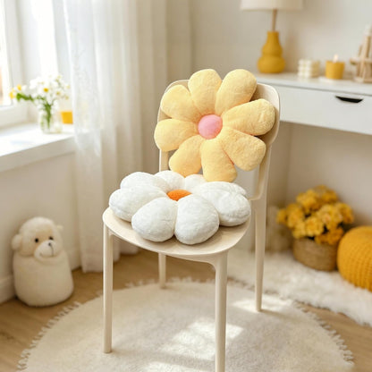 2 Pcs Flower Pillow, Yellow White Daisy Flower Throw Pillows Set, Cute Preppy Room Decor Aesthetic Decorative Throw Pillows Floor Cushions for Girls Bedroom Bed Sofa Chair Decor (Yellow & White)